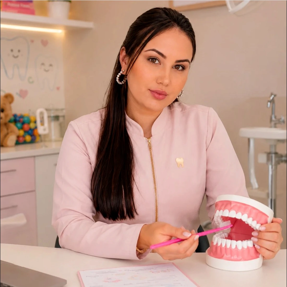 Dra. Evellin Alves em consultório odontológico